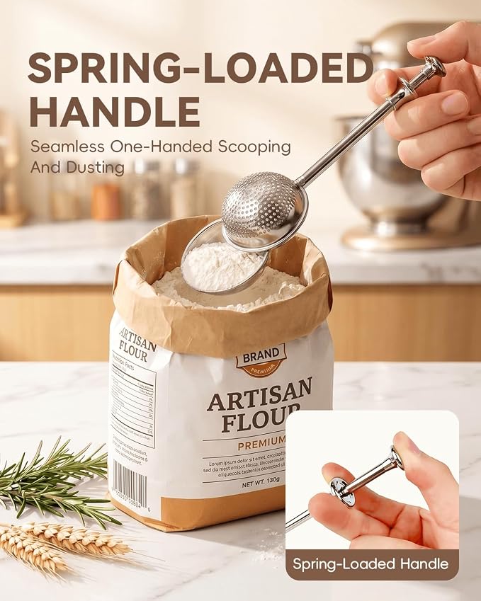 Bread Lame and Flour Duster Set, 304 Stainless Steel Bread Scoring Knife | 5 Razor Blades & Leather Cover, Professional Sourdough Baking Supplies