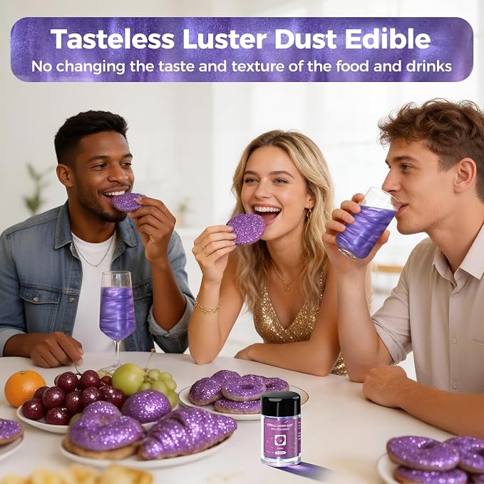 CRPTHE Purple Luster Dust Edible 5g, Edible Glitter for Drinks, Food Grade Glitter Shimmer Sprinkle Powder for Cocktails, Baking, Beverages, Cakes, Strawberries, Cookies, Fondant, Vegan