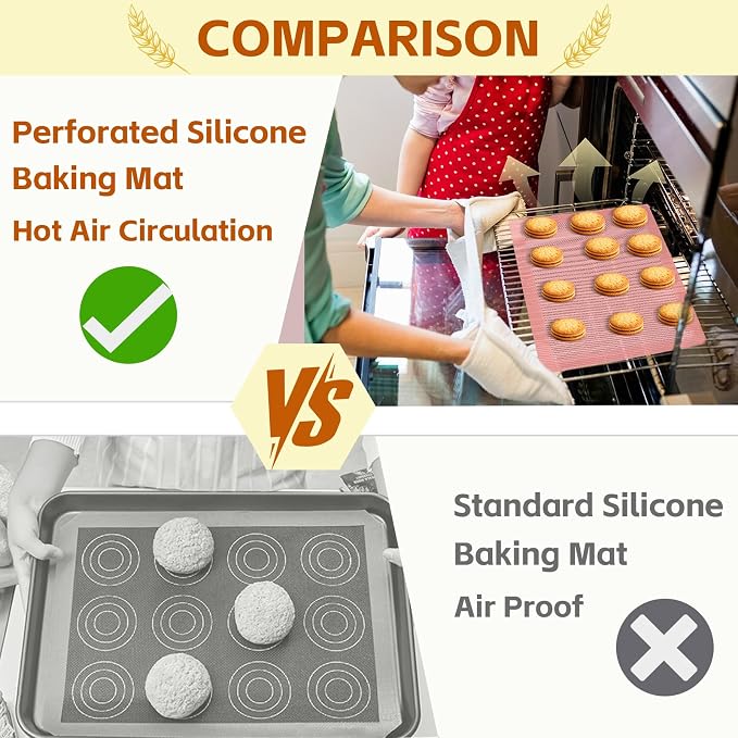 15.7"x11.8" Perforated Baking Mats, Non-Stick Hollow Out Silicone Mat, Reusable Oven Liner for Half Sheet Pan, Making Bread/Pizza/Macaron/Pastry/Cookie (2 Pcs, Pink)