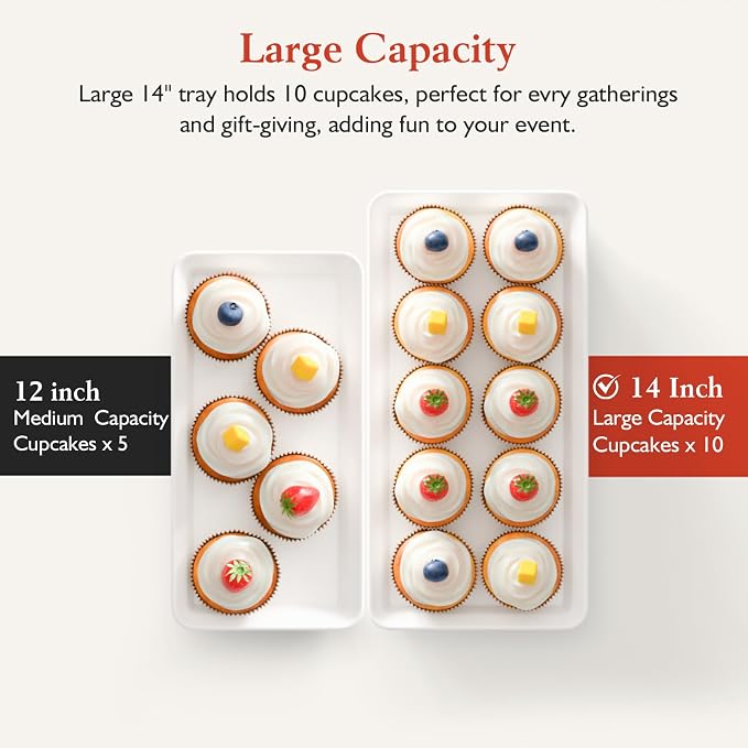 3-Tier Melamine Serving Tray Set, 14"x7" Platters for Serving Food, White Reusable Trays with Golden Metal Display Stand for Cupcakes, Sevring Food, Dessert, Fruit, Cookie, 24K Gold-Plated