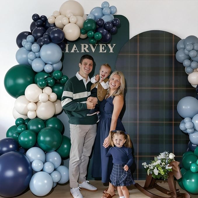 Blue and Green Balloons Arch Garland Kit, Tartan Plaids Decorations Baby Shower Bear Balloons for Bear Baby Shower Birthday Party Decorations