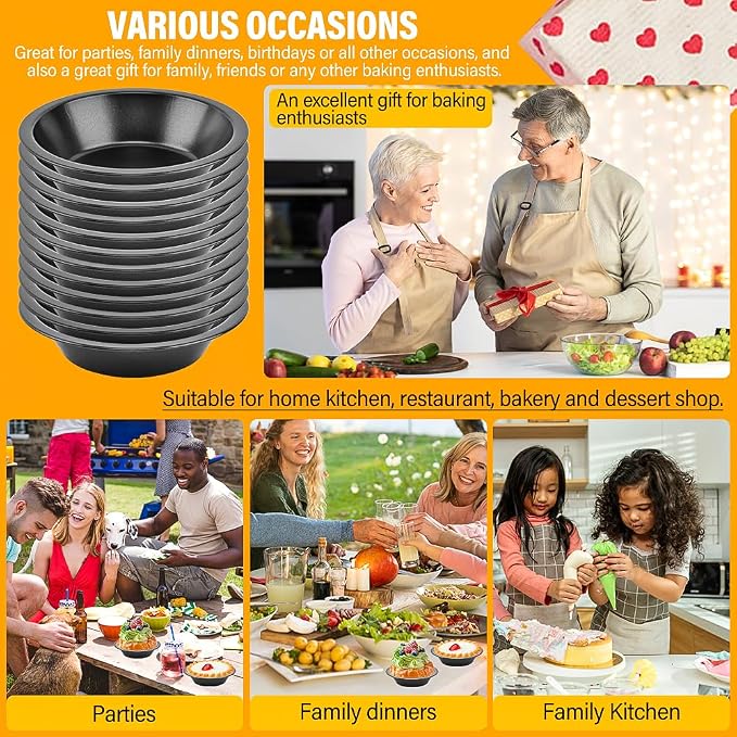 12 Pcs Mini Pie Pans,5 Inch NonStick Individual Dish Pie Plate Reusable Round Tins Small Bakeware for Baking Pot Pies, Cakes, Quiches, Tarts, Desserts(COLOR:Black)