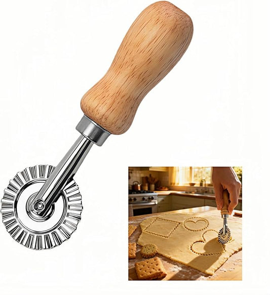 Pastry Wheel Cutter, 2 Inch Ravioli Cutter with Fluted Edge, Stainless Steel & Wood Handle for Pie Crust, Pasta, Dough, Empanadas - Professional Baking Tools, Easy Clean & Comfort Grip