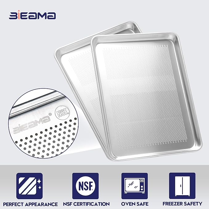 BIEAMA 12 Pack Half Size 18" x 13" Aluminum Baking Sheet Pan Perforated, Commercial Bakery Equipment Cookie Sheets, NSF Approved Baking Tray