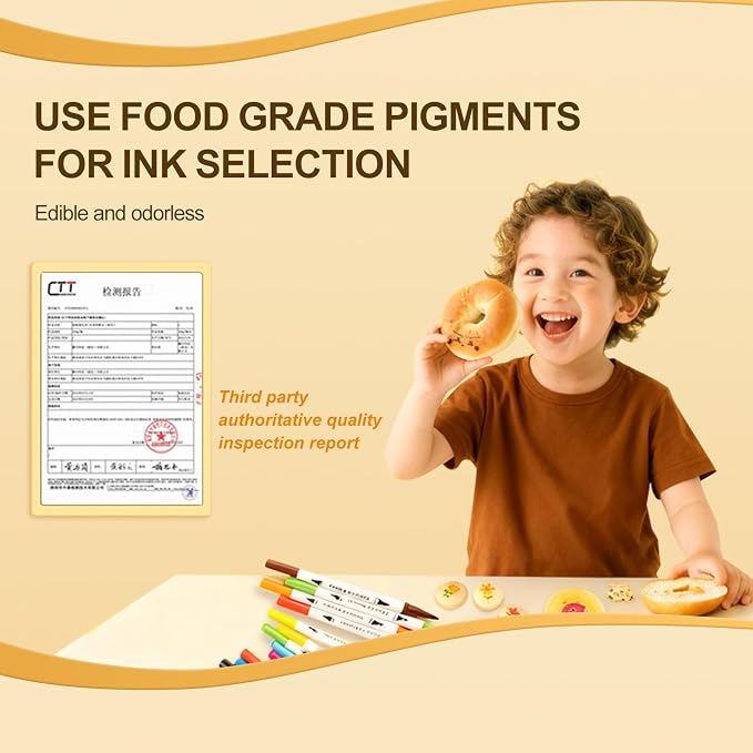 KORNNAC Food Coloring Edible Markers For Cookie Decorating,12pcs Color Pens,Double Side Comestibles Marker With Thick & Fine Tip For Cakes,cookie