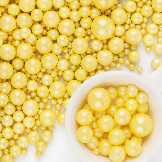 Yellow Pearl Sprinkles for Cake Decorating, 6 Sizes Mix 4.6 oz Edible Pearl Sugar Sprinkles for Baking Cupcake Cookies