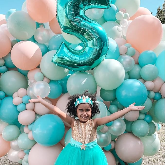 Voircoloria 130pcs Teal Balloons Different Sizes 18" 12" 10" 5" Turquoise Blue Balloons for Boys Girls Baby Shower Wedding Anniversary Graduation Engagements Birthday Party Decorations