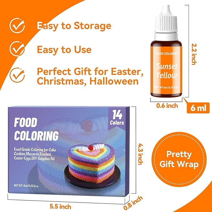 Food Coloring Liquid Set - KATSPRO 14 Colors Food Grade Concentrated Food Coloring for Baking Icing Cake Decorating Cookie Fondant, Food Color Dye for Easter Egg and DIY Supplies Kit