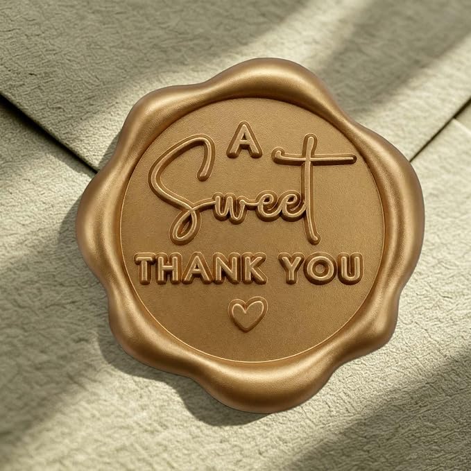 A Sweet Thank You Wax Seal Stickers, Self Adhesive Vintage Thank You Seals for Favor Bags, Sweet Treat Packaging, Donut Favors, Bakery Boxes, Gift Wrapping, 1.2 Inch (Antique Gold)
