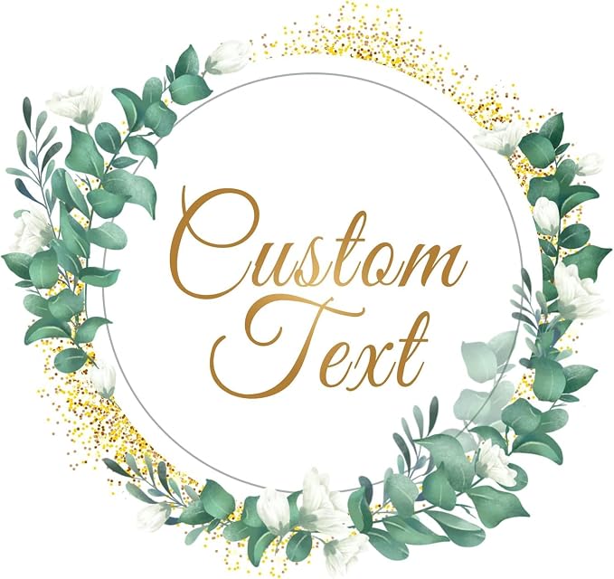 Custom Stickers for Weddings, Birthdays & Businesses - Personalized Labels with Your Logo - Waterproof, Fade and Heat Resistant - Pack of 100-1000 (Wreath V, 2 Inch)