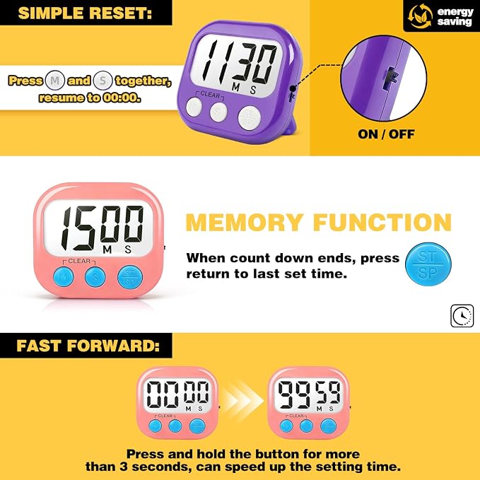 Classroom Timers for Teachers Kids Large Magnetic Digital Timer Teacher Supplies 6 Pack-Pink Purple