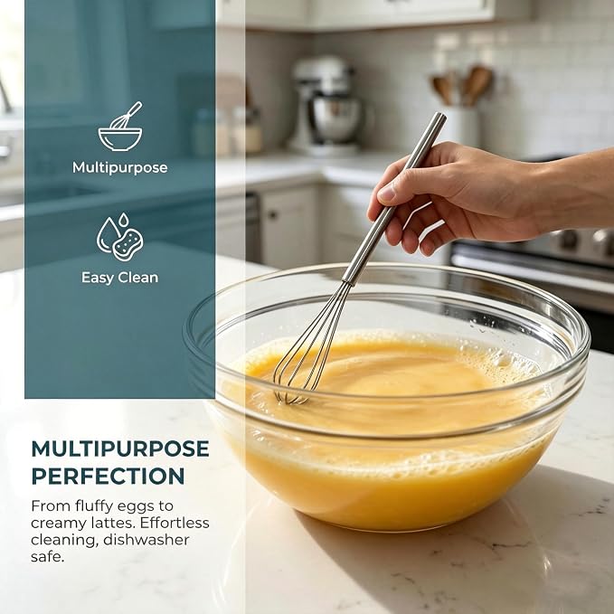 10 Inch Mini Whisk, 304 Stainless Steel Small Whisk for Cooking, Baking & Deep Containers, Anti-Rust Mixing Tool for Eggs, Sauce