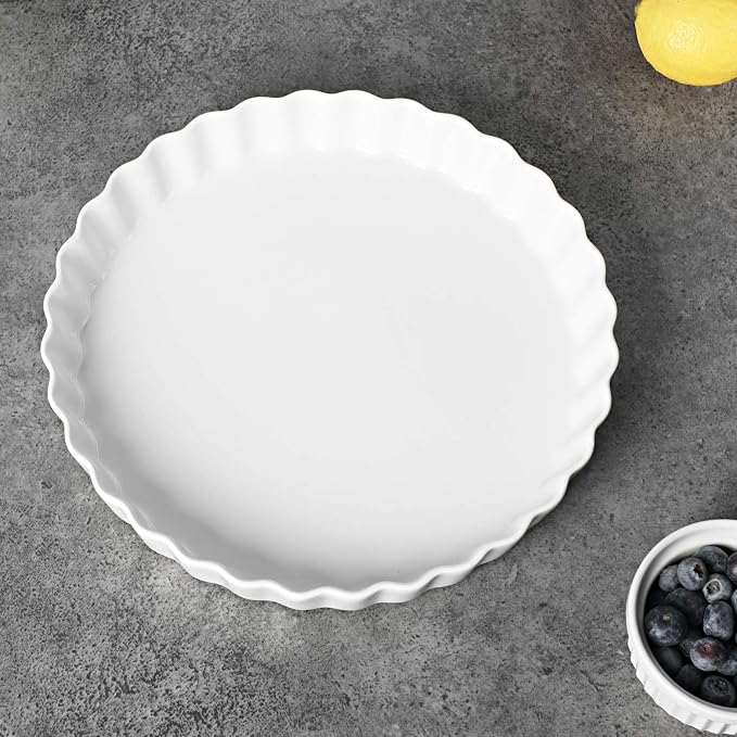 ONTUBE Ceramic Pie Pans 11 Inches, Quiche Pans (White, 11" x 1 Pieces)