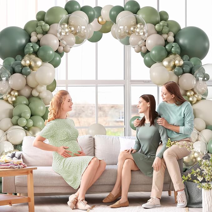 Sage Green Gold White Balloon Arch Kit 132Pcs Sage Green Light Green Sand White Gold Clear Balloons for Wedding Engagement Anniversary Bridal Shower Baby Shower Birthday Party Decorations