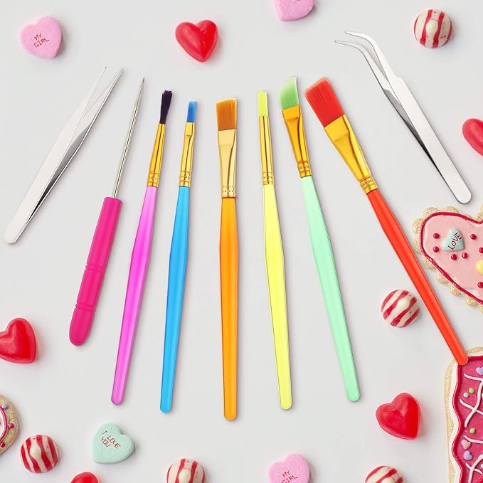Patelai 14 Pcs Cookie Decorating Tool Set Easter Fondant Cake Decorating Brushes Scribe Cookie Tool Sugar Stir Needle Baking Elbow and Straight Tweezers for Easter Sprinkles Supplies for Fondant