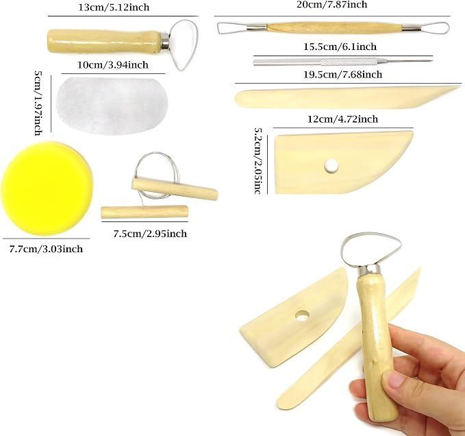 Honbay 8-Piece Wooden Pottery Clay Wax Tool Kit Carving Sculpting Modeling Tool Set