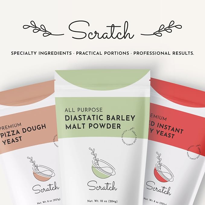 Scratch Diastatic Malt Powder for Baking - (10oz) Dried Barley Malt for Baking Bread - Bread Improver - Premium Baking Ingredients for Breads, Pizzas, Pretzels, Desserts, Shakes and More