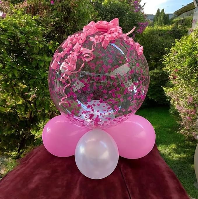 24 Inch Pink Bobo Balloons, 20PCS Bubble pink transparent Balloons Helium Style Large Transparent Balloon for LED Light Up Balloon Birthdays Anniversary Weddings Baby Showers Party Decorations