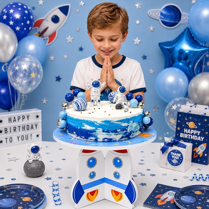 Rocket Cake Stand, 3D PVC Space Theme Dessert Display Stand for Birthday Party, Baby Shower and Outer Space Decorations, Cake Holder for Cupcakes, Cakes and Sweets