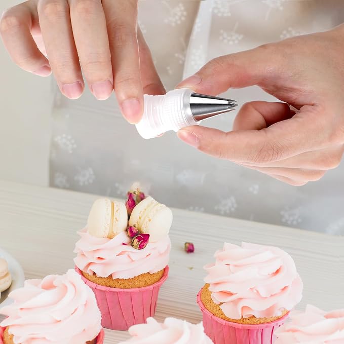 Oruola 50Pcs Cake Tips for Decorating, 48 Different Patterns Stainless Steel Cake Decorating Tips and 2 Reusable Plastic Coupler for Cake & Cupcake Cookies Decorating, Cake Piping Tips Set