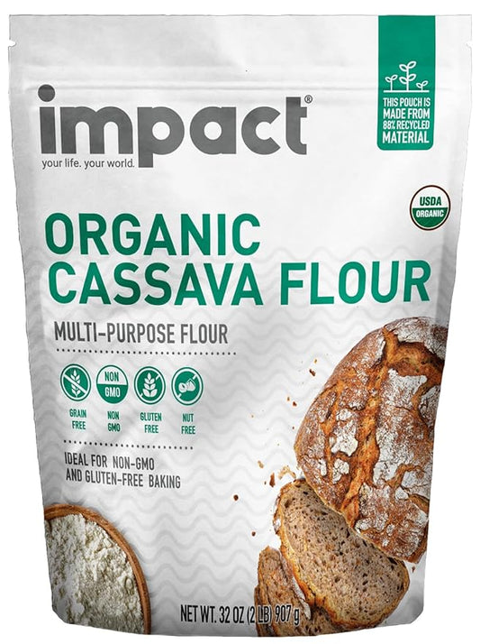 Impact - Organic Cassava Flour - Gluten-Free Baking Essential - Grain-Free Wheat Flour Substitute for Cooking and Baking - High Fiber, Easy to Use - 2lb