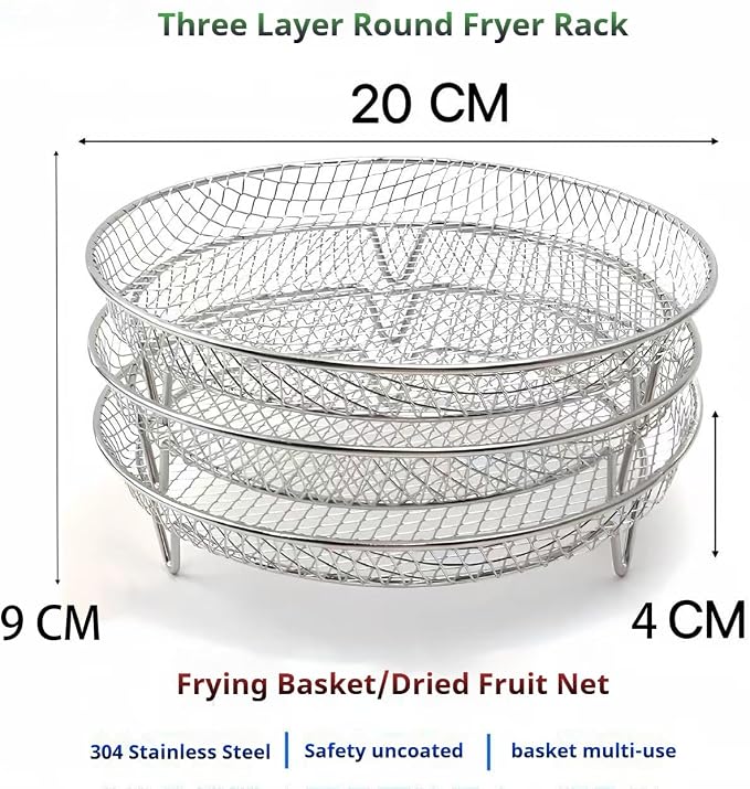 3 layer circular Baking net Air Fryer Racks for Gowise USA Airfryer,Accessories for Ninja AirFryer,Fit all 4.2QT - 5.8QT Air fryer,Oven,Press Cooker (Circle)