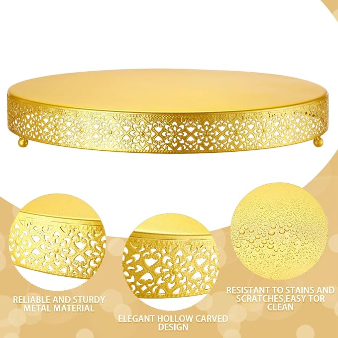 Wenqik Cake Stand 18 Inch Round Metal Cupcake Dessert Wedding Cake Stand Cookies Display Holder Fruit Serving Tray for Table Wedding Birthday Anniversary Party(Gold)