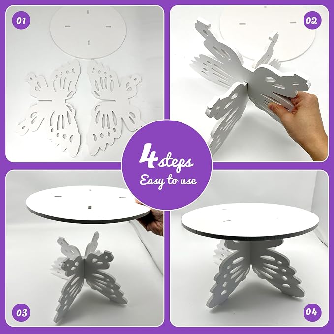 AOCEAN 12 Inch Butterfly Cake Stand, White PVC Butterfly Cake Holder Centerpiece for Birthday Wedding Baby Shower, Round Cupcake Dessert Stand for Party Table Decor
