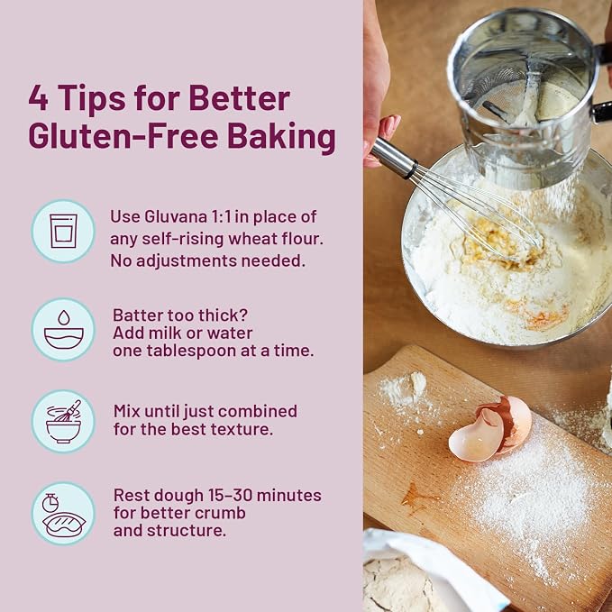 Gluvana Self-Rising Gluten-Free Baking Flour, 1 to 1 Swap for Self-Rising Wheat Flour, Nut-Free, Soy-Free & Dairy-Free, GFCO Certified, Kosher Flour, For Sweet Breads, Muffins, Cookies & More, 16 oz