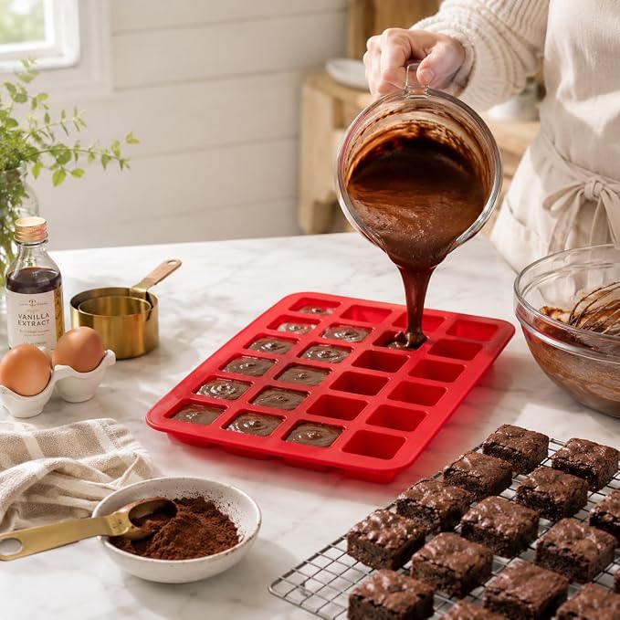 Mrs. Anderson's Baking Silicone Mini Brownie Pan, 24 Cup, European-Grade Silicone Bakeware, For Bite-Sized Brownies And Desserts