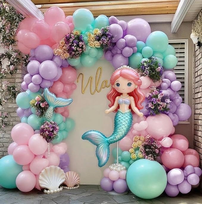 Double Stuffed Pastel Balloon Garland Pink Purple Green Colorful Balloon Arch Gold Metallic Latex Kit For Mermaid Baby Shower Princess Ice Cream Birthday Party Decoration