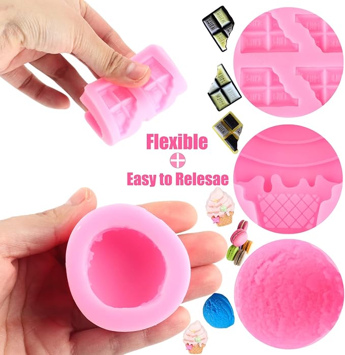 ZiXiang Macaroon Hamburger Silicone Molds Ice Cream Ball Fondant Mold Milk Chocolate Mold for Cake Decoration Cupcake Topper Candy Resin Clay Candle Soap Bath Bomb Set Of 4