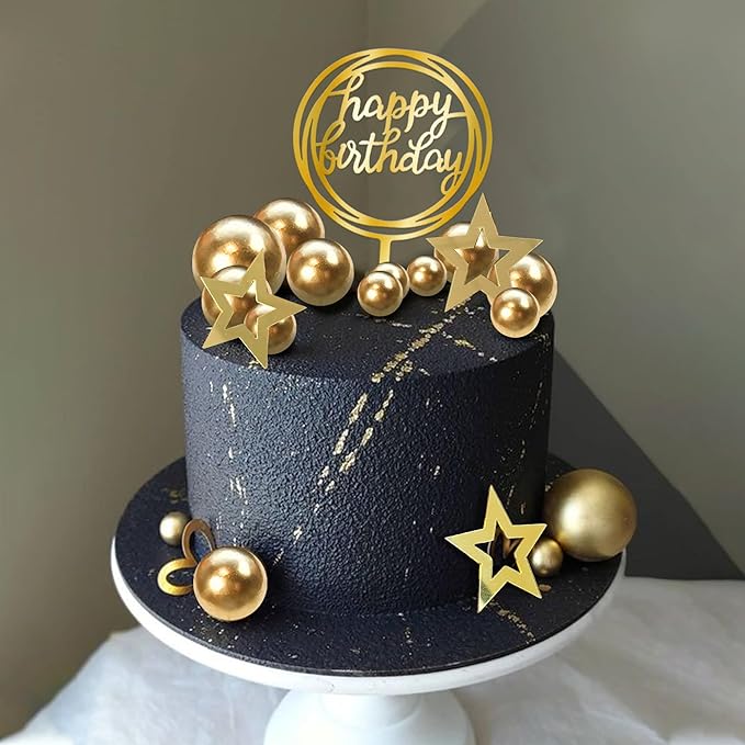 Ball Cake Toppers Simplicity Gold Ball Cake Toppers DIY Cake Insert Topper Foam Cake Balls Baking Decoration for Wedding Anniversary Birthday (Gold)