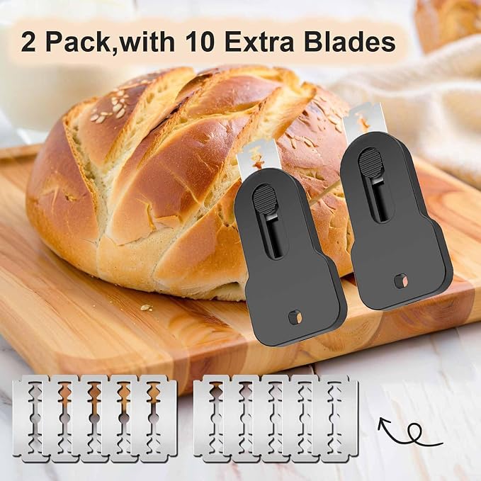 2-Pack Magnetic Retractable Bread Lame Scorer, Sourdough Scoring Knife Tool with 20 Extra Blades, Professional ABS Handle & Spring Design for Safe Baking