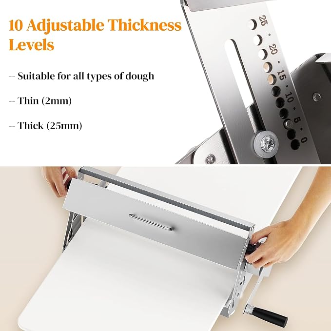 15.8" Folding Dough Sheeter with Sheeter Board Thickness Adjustable Manual Countertop Dough Sheeter Roller Machine Stainless Steel for Pizza Puff Pastry Dough