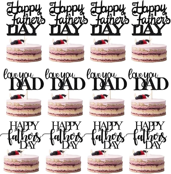 12 Pcs Happy Father's Day Cake Toppers，Father's Day Love You Dad,Happy Birthday Dad Cake Decorations,Thanks Dad Best Dad Ever Cake Picks for Father's Day Birthday Party Cake Supplies