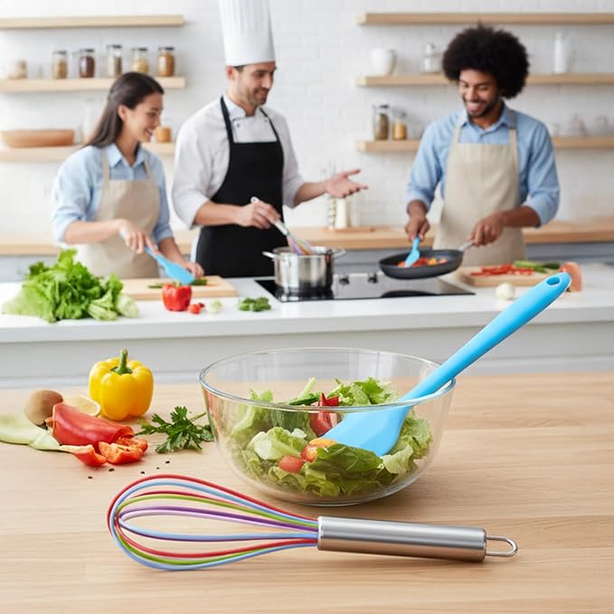 24-Piece Silicone Spatula and Whisks Set: 12 Spatulas (6 Colors) & 12 Colorful 8-Inch Whisks for Baking, Mixing, Cooking - Flexible, Non-Stick, Dishwasher Safe Kitchen Tools