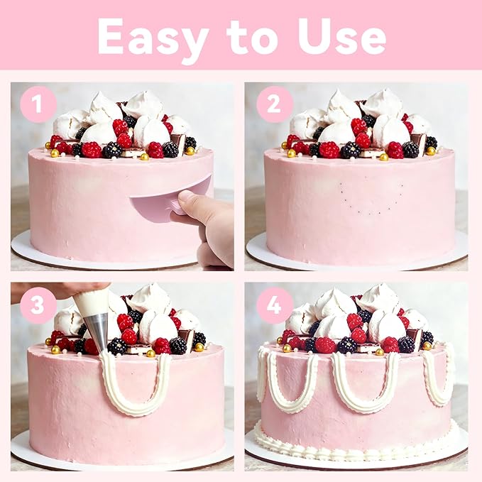 Cake Decorating Kit - 2 Pcs Pink Cake Arch Guide Tool and 9 Pcs Large Piping Tips Set, Cake Ruffle Marker, Stainless Steel Cake Decorating Tips, Suitable for 6"-10" Cakes