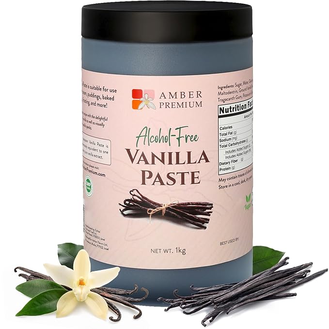Amber Premium Alcohol Free Vanilla Bean Paste 1 kg / 27 fl oz (US) - Made with Authentic Madagascar Vanilla Beans - Vegan, Kosher, Chef Recommended for Baking, Desserts, and Pastries