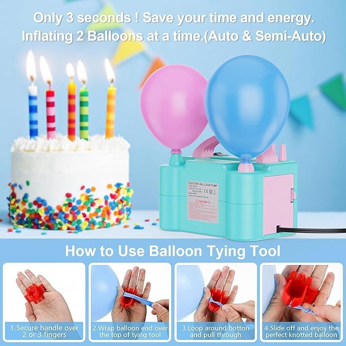 Electric Balloon Pump, Portable Electric Balloon Blower Machine Balloon Air Pump, Dual Nozzle 110V 600W Balloon Inflator for Party Decoration Christmas Birthday