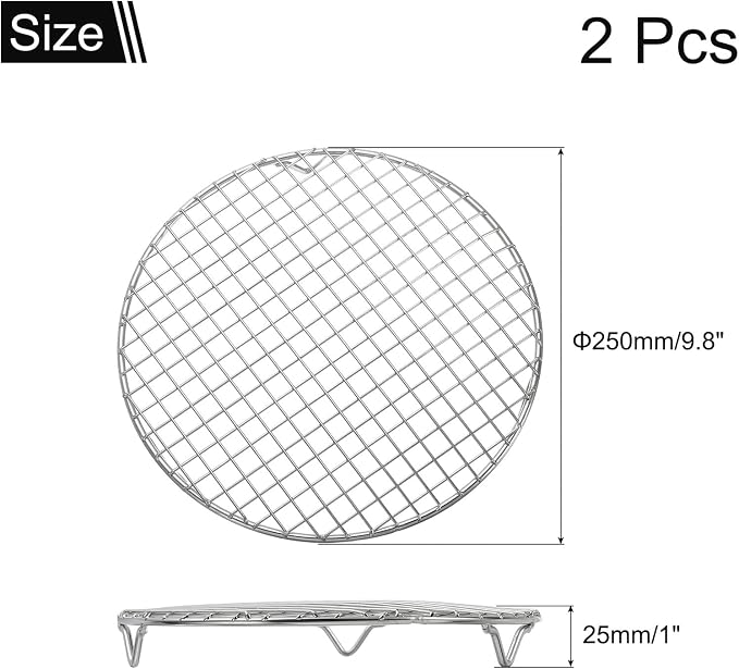uxcell 2 Pcs Round Cooking Rack with Legs, Dia 9.8 Inch 304 Stainless Steel Barbecue Grill for Cooking Baking Barbecue Air Fryer Racks, Silver
