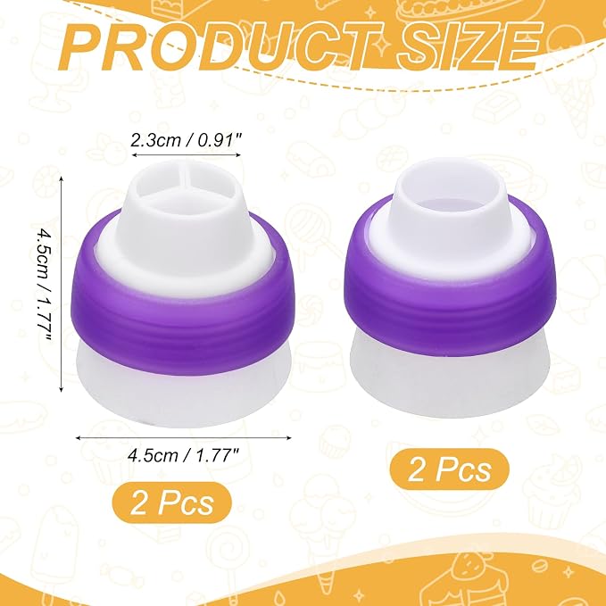 uxcell 4 Pcs Piping Tip Coupler, Plastic 3 and 1 Color Couplers Icing Frosting Piping Bag Reusable Russian Flower Mouth Cake Baker Decor Tools Kit for Nozzles Pastry Cupcake Tips, Purple