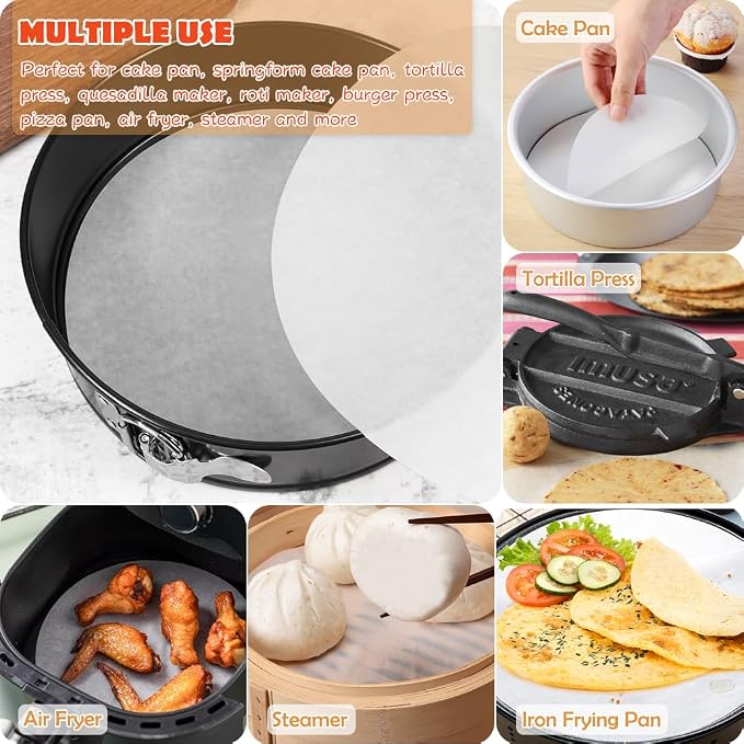 BYKITCHEN Parchment Paper Rounds, Set of 220, Non Stick 9 Inch Parchment Paper for Baking, Pre-cut Cake Pan Sheet Liners for Round Cake Pan, Springform Pan, Air Fryer and More