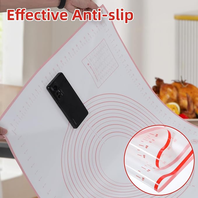 Large Silicone Baking Mat 32 x 24" Red Silicone Pastry Mat for Rolling Out Dough Rolling Mat - Pie Crust Mat Oven Liner with Measurement