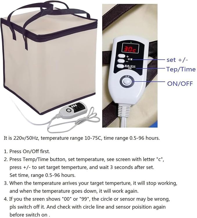 Portable Dough Proofer Box with Heater and Temp Control for Bread, Yogurt, and Soap Making - Includes Folding Fermentation Bag, Reusable
