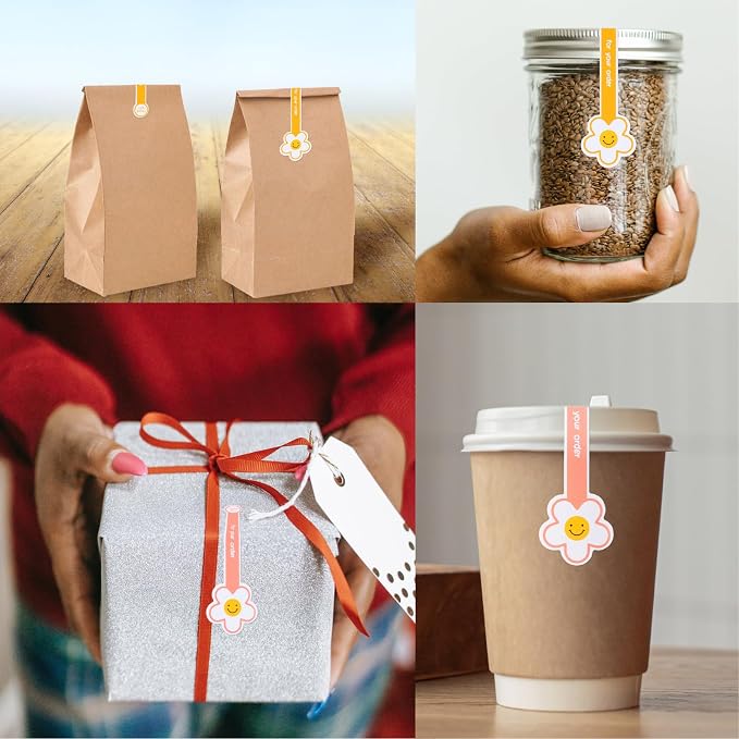 Beyonday 200pcs Handmade Lollipop Baking Stickers for Cake Box/Tins/Jars/Coffee Cups/Bottles, Long Label Flower Sealing Bakery Stickers for Gift Wrapping Self-Adhesive Tamper Evident Seal Labels