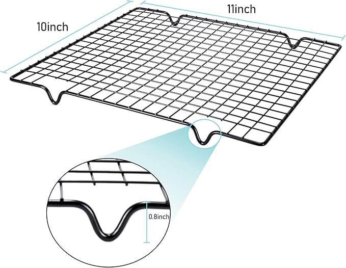 Lamoutor 2Pcs Metal Kitchen Baking Cooling Rack Square Wire Cooling Rack for Cake and Meat 10 x 11 inches (Black)