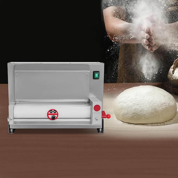 Commercial Pizza Dough Roller Machine, 450W Electric Dough Sheeter Machine Automatic Pastry Press Making Machine, 260 Portions/Hour, Adjustable 1-5.5mm Thickness for Pizza/Pasta/Bakery (3-12 in)