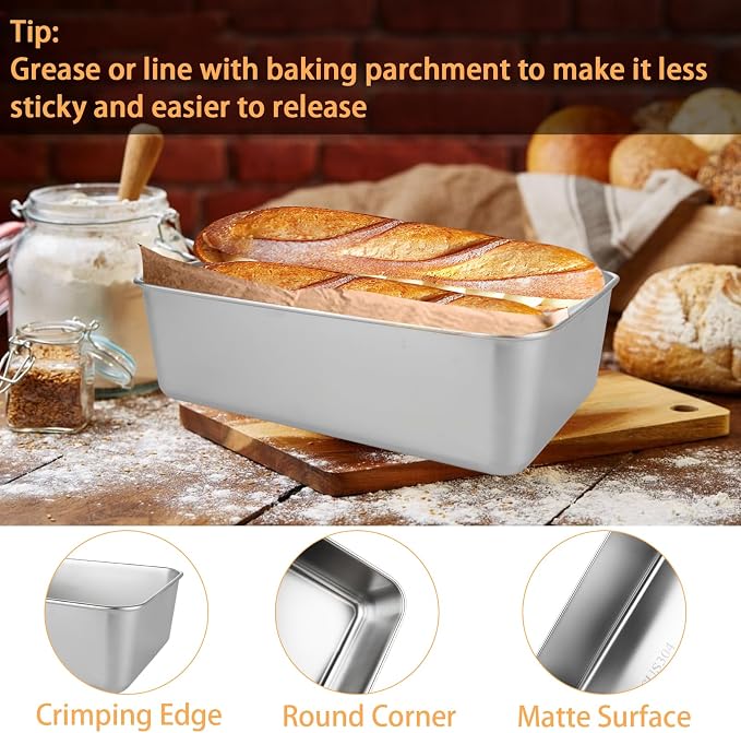 AKOLAFE 12 Pack Stainless Steel Loaf Pan 8.5 x 5.5 Inch Banana Bread Pan for Homemade Bread Loaf Pans for Baking Bread Tin Sourdough Bread Baking Pan Metal Sandwich Loaf Bread Pans for Meatloaf, Cake