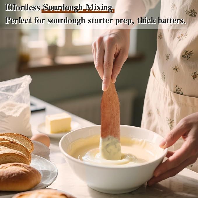4Pcs Skinny Spurtle for Sourdough Starter, Reaching Bottom of Jars, Dough Whisk, Stirring, Mixing, Spreading, Wooden Stir Spurtles, Kitchen Tools for NonStick Cookware, Gift for Sourdough Lovers